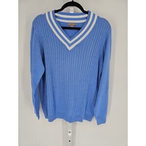 VTG White Stag Women's Blue Long Sleeve V-neck White Neckline Sweater Size XL